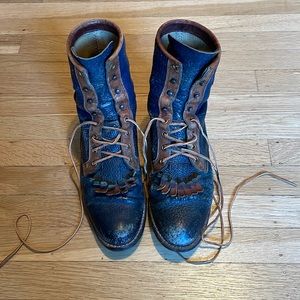 Authentic Justin Blue & Brown Leather Lace Up Boots | 9B